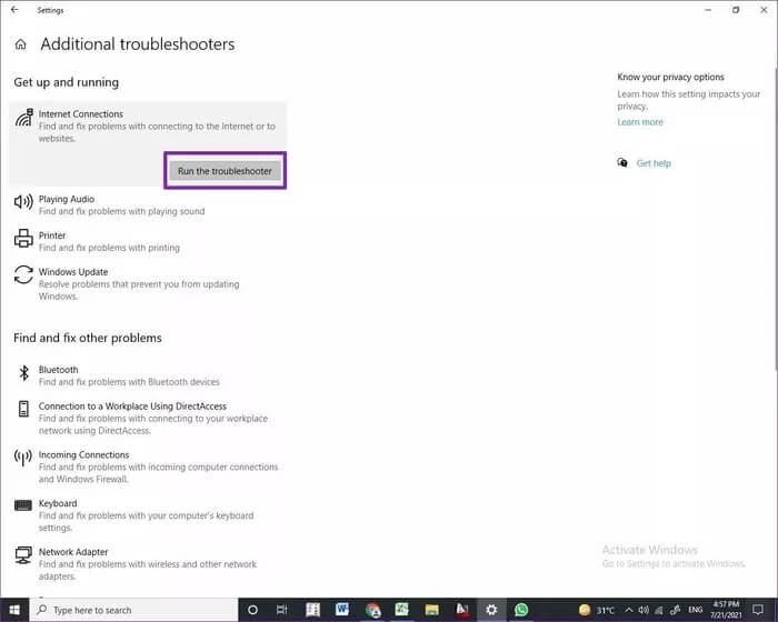 run-internet-conenction-troubleshooter_935adec67b324b146ff212ec4c69054f أفضل 8 طرق لإصلاح مشاكل Zoom أثناء الاتصال