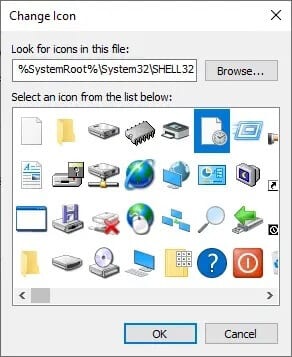 select-an-icon-from-the-list-and-click-on-ok- كيفية إنشاء مؤقت نوم Windows 10 على جهاز الكمبيوتر الخاص بك