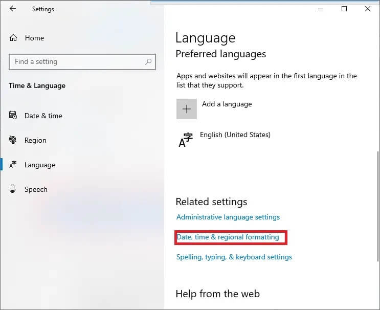 select-date-time-and-regional-formatting- إصلاح خطأ Windows Update 0x80070005