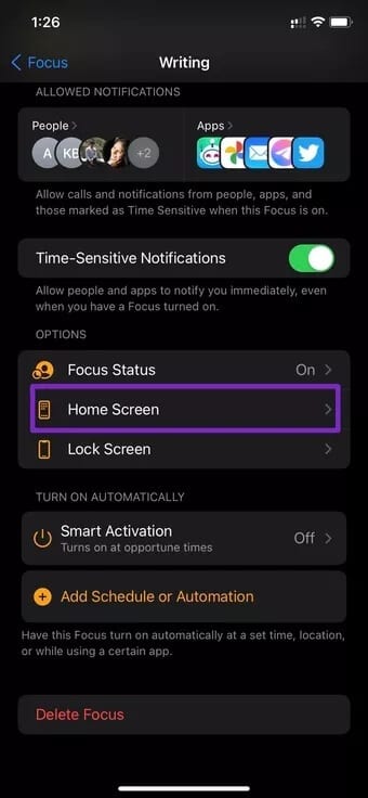 select-home-screen_7c4a12eb7455b3a1ce1ef1cadcf29289 كيفية إنشاء وضع التركيز بشكل مخصص على iPhone