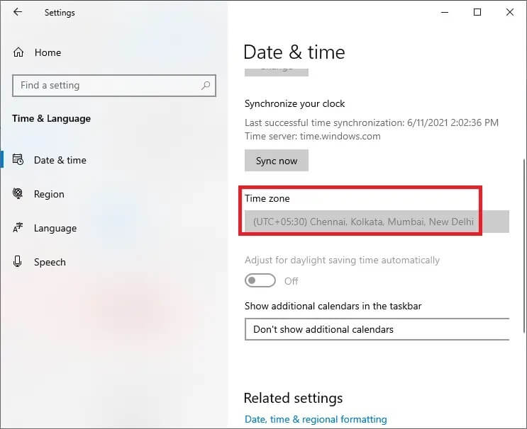 set-the-time-and-pick-the-relevant-time-zone- إصلاح خطأ Windows Update 0x80070005