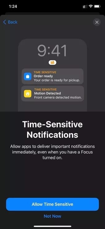 time-senstitive-notification_7c4a12eb7455b3a1ce1ef1cadcf29289 كيفية إنشاء وضع التركيز بشكل مخصص على iPhone