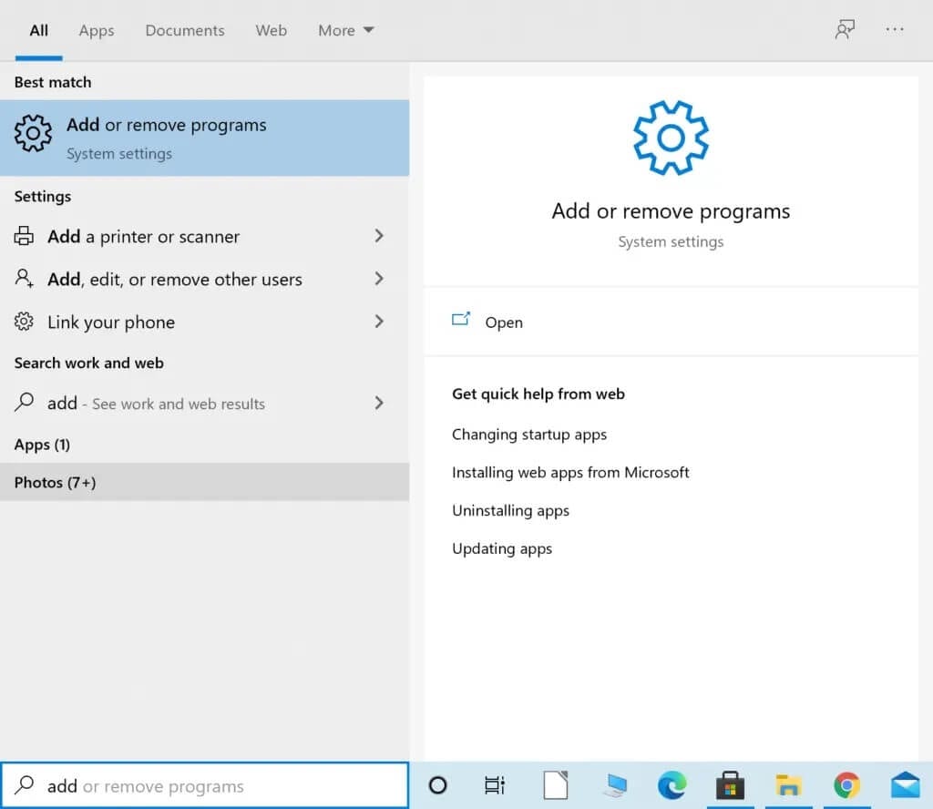 type-add-or-remove-programs-in-the-windows-search-3-1024x888-1 كيفية إصلاح مشكلة عدم تحديث Windows 10