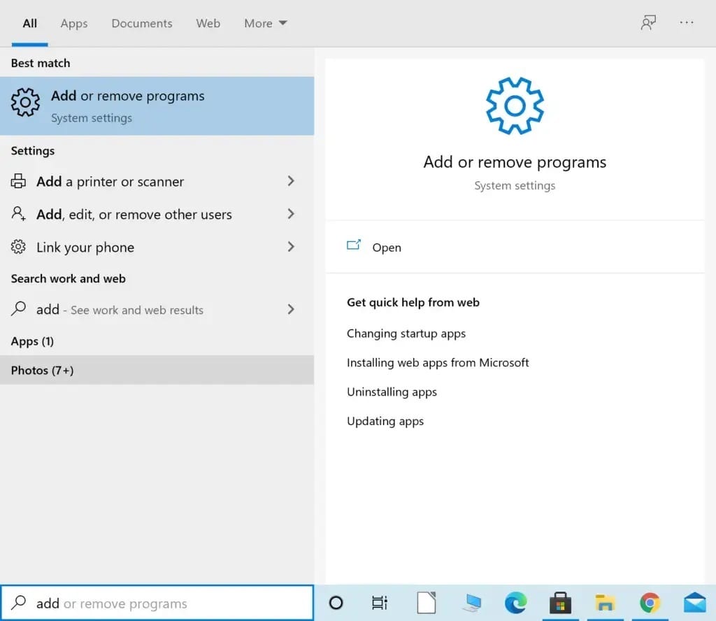 type-add-or-remove-programs-in-the-windows-search-5-1024x888-1 إصلاح عدم عمل تطبيقات Windows 10
