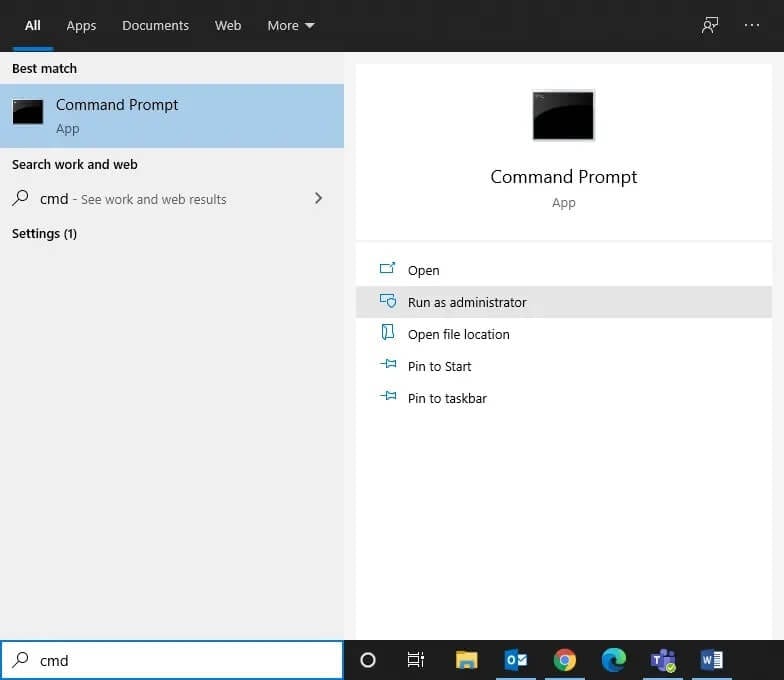 type-command-prompt-or-cmd-in-windows-search-bar- كيفية مسح ذاكرة التخزين المؤقت لـ ARP في Windows 10