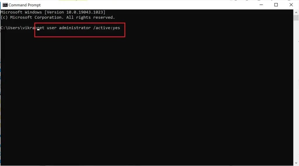 type-net-user-administrator-activeyes-and-then-1024x568-1 كيفية تمكين أو تعطيل حساب المسؤول في نظام التشغيل Windows 10