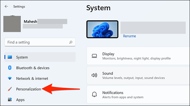 1-settings-personalization كيفية تمكين الوضع الداكن على Windows 11