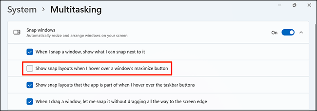 4-turn-off-snap-layouts كيفية إيقاف تشغيل Snap Layouts في Windows 11