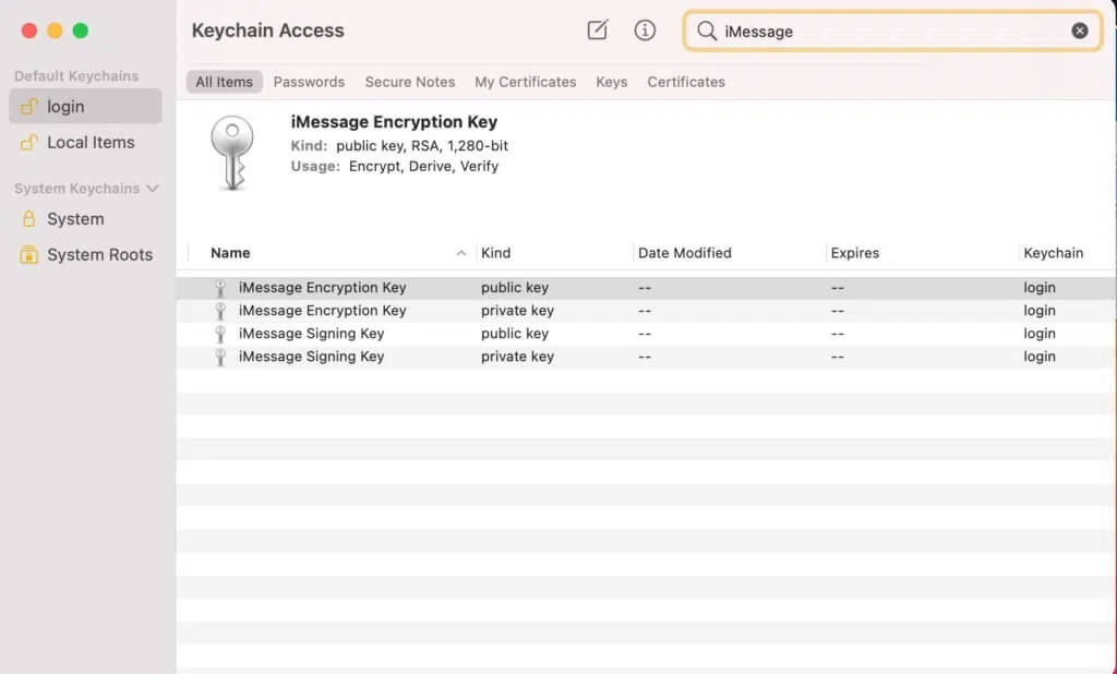 Check-for-Encryption-and-signing-keys-1024x618-1 إصلاح لم يتم تسليم رسالة iMessage على Mac