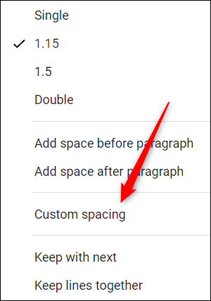 Click-Custom-Spacing. كيفية حذف صفحة في Google Docs