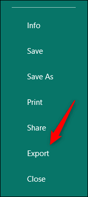 Click-Export-in-the-left-hand-pane. كيفية تحويل ملف Microsoft Publisher إلى ملف PDF