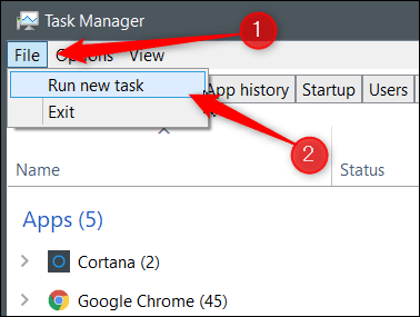 Click-File-and-then-click-Run-New-Task. 13 طريقة لفتح تطبيق إعدادات Windows 10