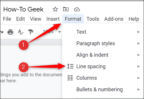 Click-Format-and-hover-your-cursor-over-Line-Spacing. كيفية حذف صفحة في Google Docs