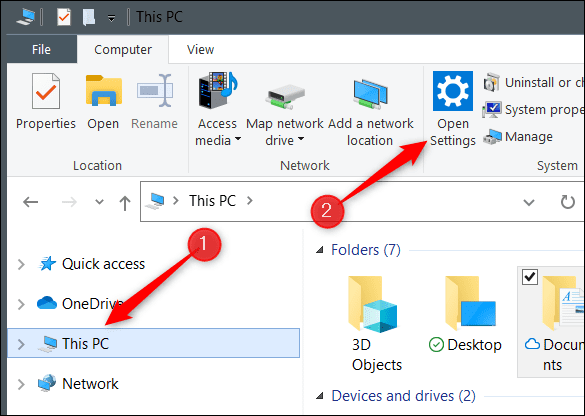 Click-This-PC-and-then-Open-Settings. 13 طريقة لفتح تطبيق إعدادات Windows 10