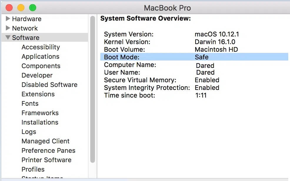 Click-on-Software-and-here-you-will-see-Safe-under-the-Boot-Mode إصلاح تحديث برنامج الـ Mac عالق في التثبيت