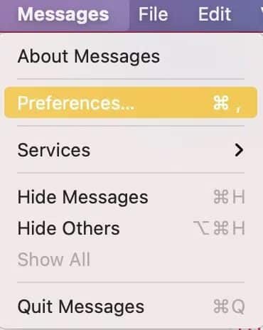 Click-on-the-Messages-menu-and-select-Preferences إصلاح لم يتم تسليم رسالة iMessage على Mac