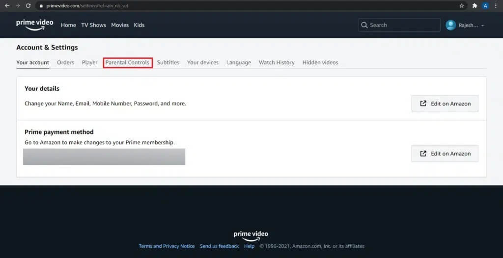 Click-on-the-one-titled-‘Parental-Controls-to-proceed-1024x526-1 كيفية إعادة تعيين كود Amazon Prime Video Pin