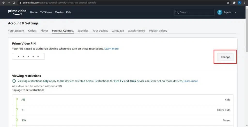 Click-on-the-‘change-next-to-the-text-box-1024x526-1 كيفية إعادة تعيين كود Amazon Prime Video Pin