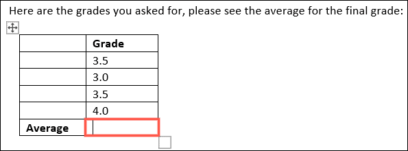 ClickInsideTableCell-Outlook كيفية إضافة الصيغ إلى الجداول في Microsoft Outlook