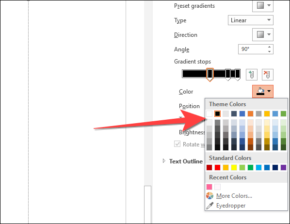 Color-picker-for-the-gradient-stops كيفية إضافة نص متعدد الألوان في PowerPoint
