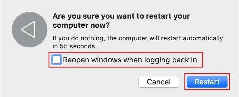 Confirm-Mac-restart كيفية إصلاح عدم عمل Messages على نظام Mac
