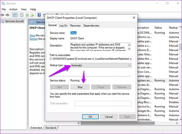 DHCP-client-running-services_935adec67b324b146ff212ec4c69054f أفضل 5 طرق لإصلاح خطأ عدم القدرة على الاتصال بخادم DHCP في Windows 10
