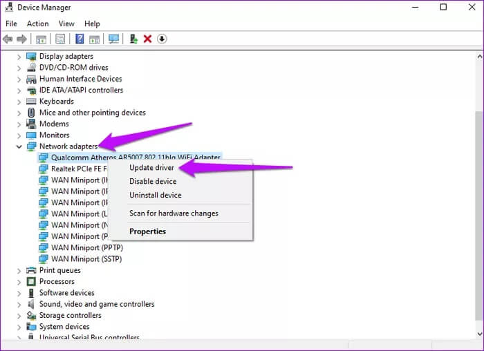 Device-manager-network-adapters_935adec67b324b146ff212ec4c69054f أفضل 5 طرق لإصلاح خطأ عدم القدرة على الاتصال بخادم DHCP في Windows 10