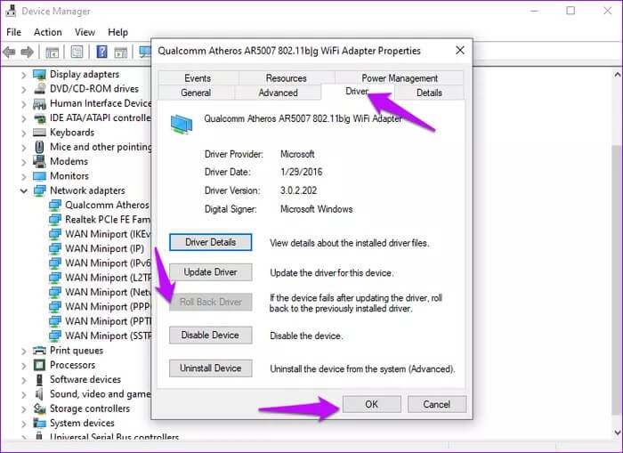 Device-manager-roll-back-driver_935adec67b324b146ff212ec4c69054f أفضل 5 طرق لإصلاح خطأ عدم القدرة على الاتصال بخادم DHCP في Windows 10
