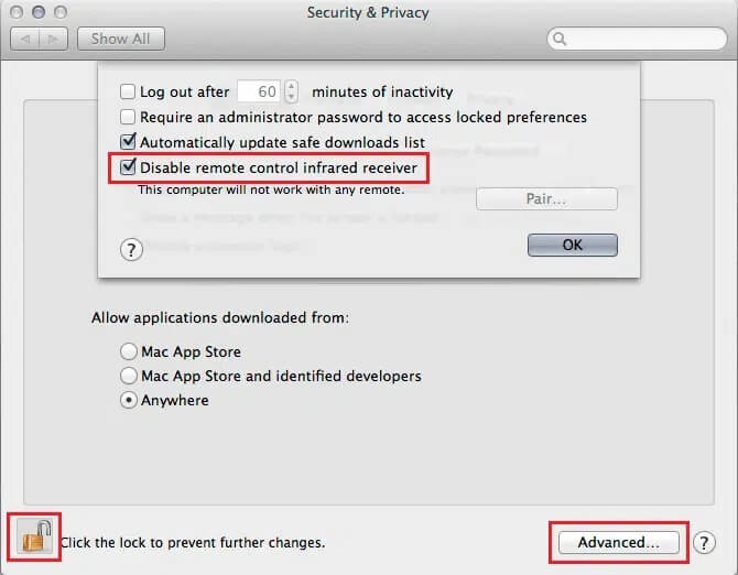 Disable-remote-control-infrared-receiver إصلاح مشكلة الفتح التلقائي لـ iTunes