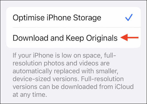 Download-and-Keep-Originals كيفية تعطيل iCloud Photos على iPhone و iPad