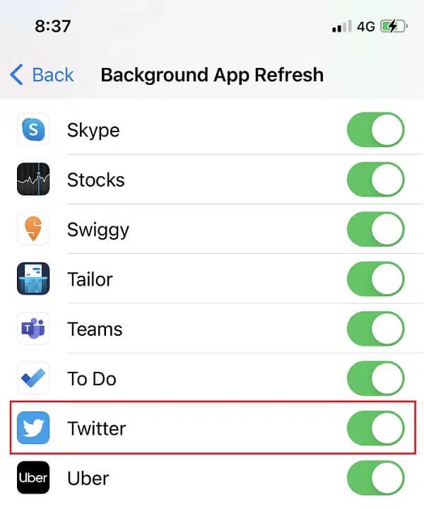 Enable-Background-Data-Usage-for-Twitter-on-iPhone كيفية إصلاح عدم عمل إشعارات Twitter