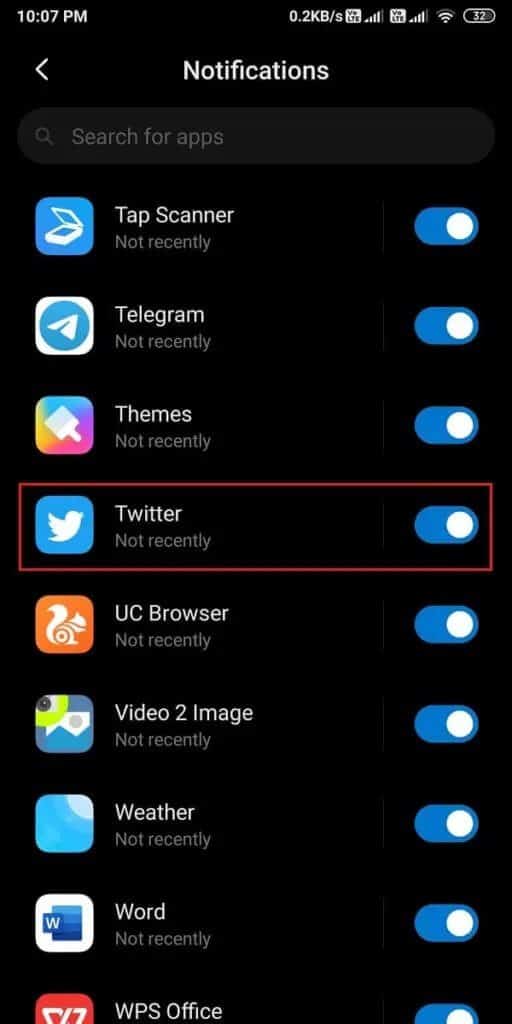 Finally-turn-on-the-toggle-next-to-Twitter.-512x1024-1 كيفية إصلاح عدم عمل إشعارات Twitter