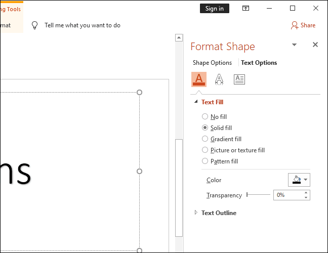 Format-Shape-Column-Opens-On-Right-hand-side كيفية إضافة نص متعدد الألوان في PowerPoint