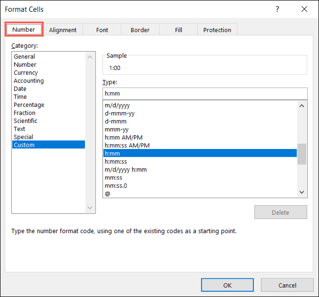 FormatNumberCustomHourMinute-Excel كيفية إضافة أو طرح الأوقات في Microsoft Excel