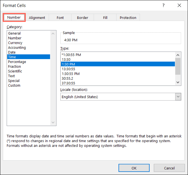 FormatNumberTimeHourMinute-Excel-1 كيفية إضافة أو طرح الأوقات في Microsoft Excel