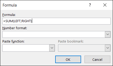 FormulaSumLeft-Right-Outlook كيفية إضافة الصيغ إلى الجداول في Microsoft Outlook