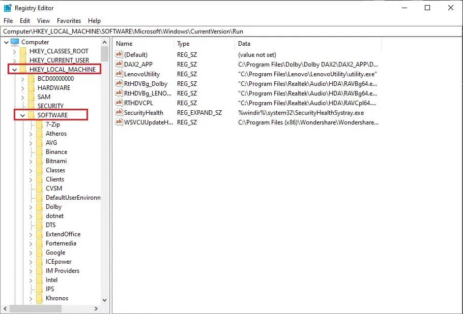Go-to-computer-HKEY_LOCAL_MACHINE-and-select-Software كيفية إصلاح عدم اكتشاف أجهزة iCUE