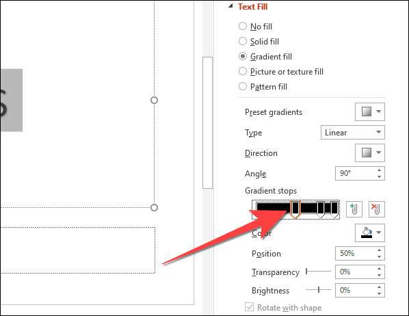 Gradient-stop-button-appearing-on-the-slider كيفية إضافة نص متعدد الألوان في PowerPoint