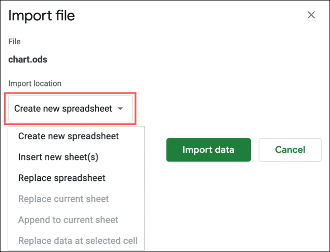 ImportFileSettingsLocationODS-GoogleSheetsImport كيفية استيراد أنواع الملفات المختلفة إلى Google Sheets