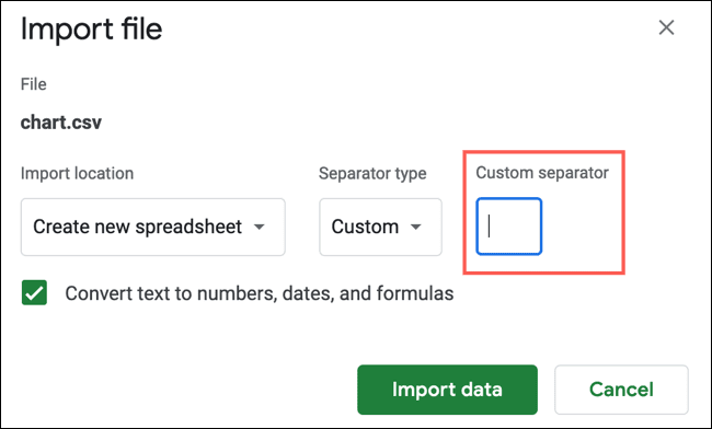 ImportFileSettingsSeparatorCustom-GoogleSheetsImport كيفية استيراد أنواع الملفات المختلفة إلى Google Sheets