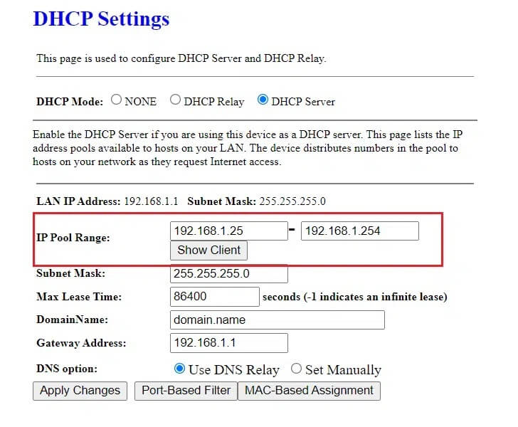 Increase-DHCP-range-of-Network-Address كيفية إصلاح فشل بحث DHCP في Chromebook