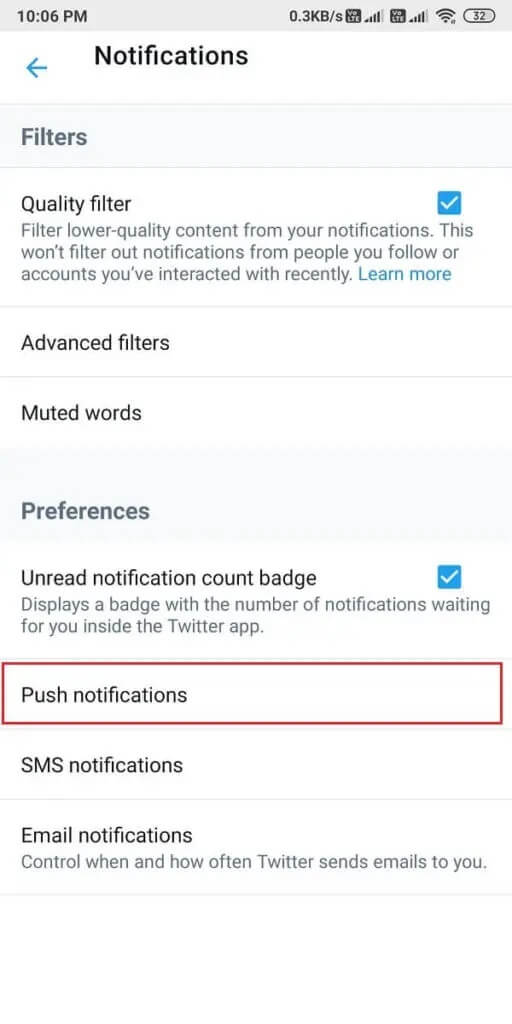 Now-tap-on-Push-notifications.-512x1024-1 كيفية إصلاح عدم عمل إشعارات Twitter