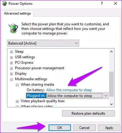 Power-options-multimedia-settings_4d470f76dc99e18ad75087b1b8410ea9 أفضل 5 طرق لإصلاح مشكلة عدم انتقال Windows 10 إلى وضع السكون
