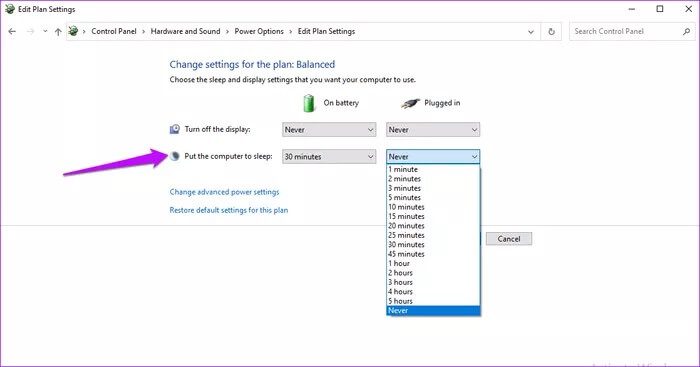 Put-computer-to-sleep-duration_935adec67b324b146ff212ec4c69054f أفضل 5 طرق لإصلاح مشكلة عدم انتقال Windows 10 إلى وضع السكون