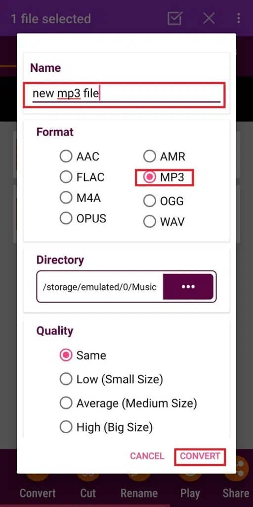 Rename-the-new-audio-file-and-tap-on-Convert-to-start-the-conversion-process-512x1024-1 كيفية تحويل WAV إلى MP3