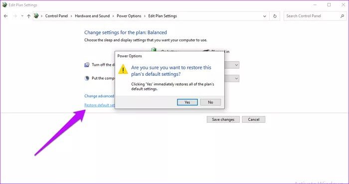 Restore-to-default-power-options_935adec67b324b146ff212ec4c69054f أفضل 5 طرق لإصلاح مشكلة عدم انتقال Windows 10 إلى وضع السكون