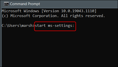 Run-start-ms-settings-in-Command-Prompt. 13 طريقة لفتح تطبيق إعدادات Windows 10