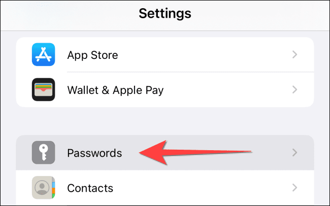 Select-Passwords-from-the-Settings-App كيفية استخدام أداة المصادقة الثنائية المضمنة على iPhone و iPad