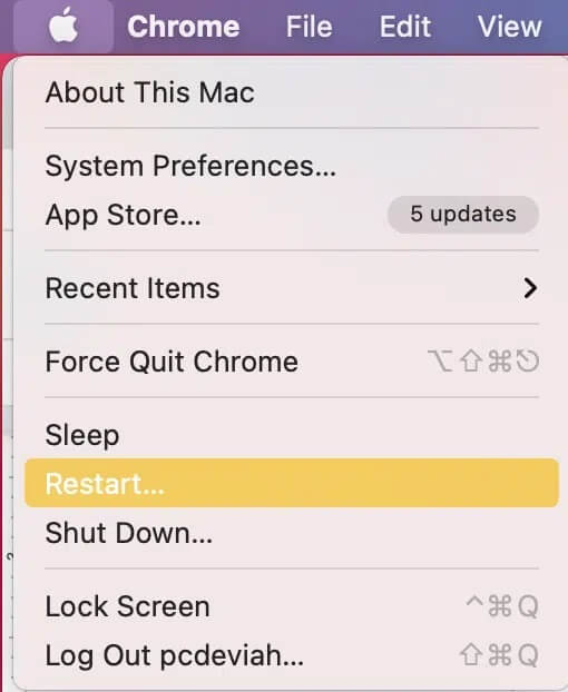 Select-Restart-1 إصلاح لم يتم تسليم رسالة iMessage على Mac