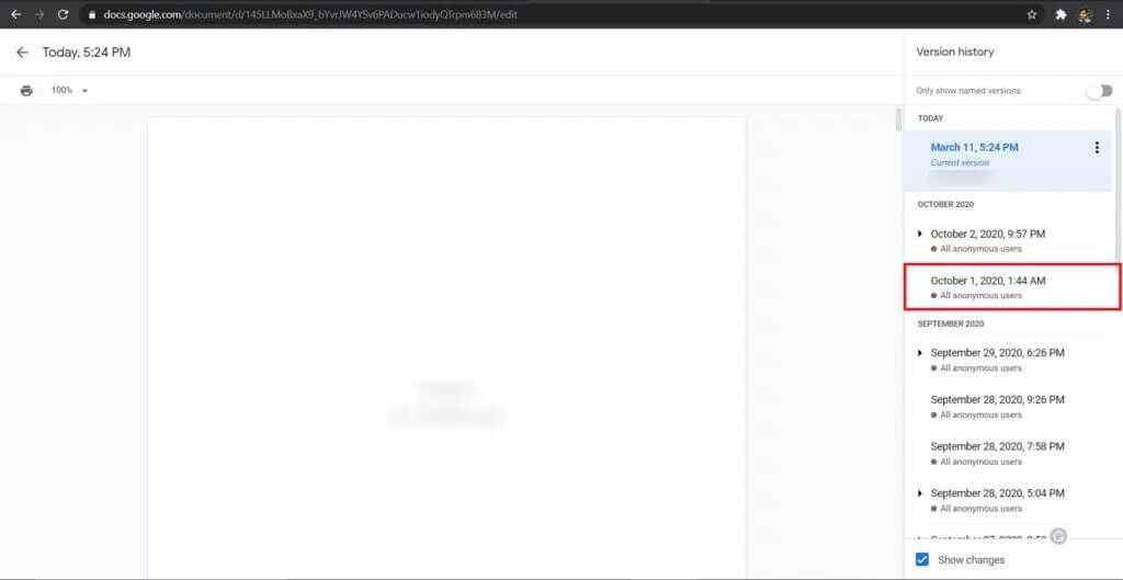 Select-the-version-that-you-want-to-restore-1024x529-1 كيفية استرداد مستندات Google Docs المحذوفة